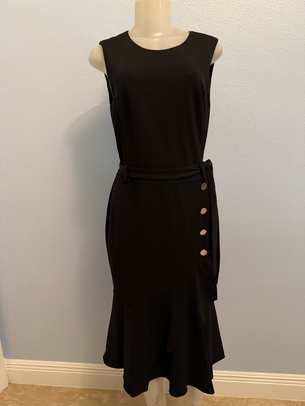 Calvin Klein Womens Tie Front with side bottoms Dress Black Size 8 NEW